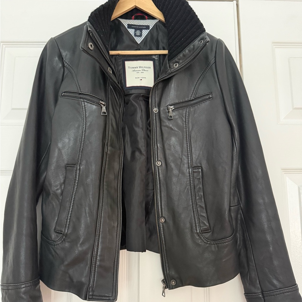 Tommy Hilfiger Black Genuine Leather Biker Moto Jacket - Women's Size S/P